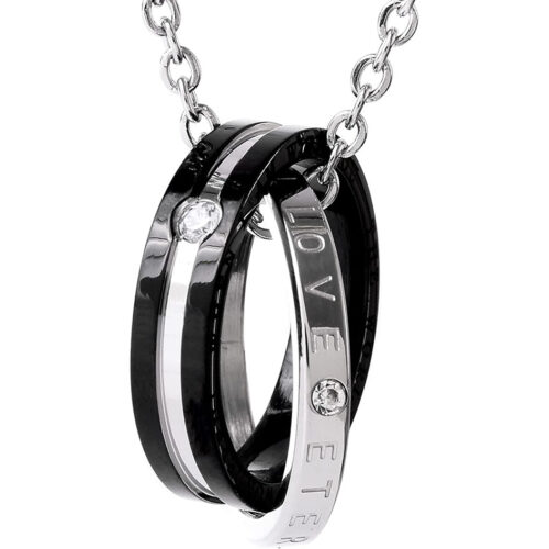 ネックレス メンズ リングネックレス ペンダント ステンレス アクセサリー（ブラック アウター）